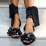 Vipkoala Summer Women Flat Sandals Pearl Ankle Strap Women's Shoes Casual Comfort Beach Shoes Y Zapatos De Mujer
