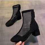 Vipkoala New Air Mesh Net Bling Women Shoes Summer Ankle Boots Thin High Heels Sexy Sandal Chelsea Boots Female