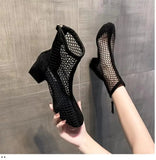 Vipkoala New Air Mesh Net Bling Women Shoes Summer Ankle Boots Thin High Heels Sexy Sandal Chelsea Boots Female