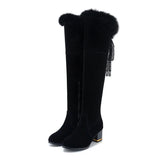 Vipkoala Real Fur Snow Boots Women Zip Winter Ladies Fashion Metal Decoration Plush Inside Warm Over The Knee Boots Female Flock