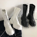 Vipkoala New Mid Calf Boots Women Autumn Winter Fashion Lace-up Ladies Chelsea Zipper Botas Mujer Boots Sports Platform Heel Ladies Shoes