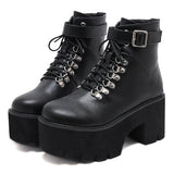 Vipkoala New Arrival Womens Autumn Shoes Chunky Block High Heel Platform Lace up Ankle Boots For Women Comfortable Promotion Sale