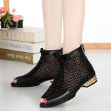 Vipkoala Spring Summer New Bow Genuine Leather Women Boots Hollow Mesh Ankle Boots Comfortable Low Heels Fashion Shoes