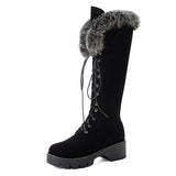 Vipkoala Lace-up Winter Shoes Women Snow Boots Real Fur Boots Women Knee High Suede Thick Heel Warm Outdoor With Zip Big Size 43