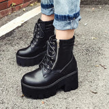 Vipkoala Autumn Ankle Boots For Women Motorcycle Boots Chunky Heels Casual Lacing Round Toe Platform Boots Shoes Female