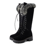 Vipkoala Lace-up Winter Shoes Women Snow Boots Real Fur Boots Women Knee High Suede Thick Heel Warm Outdoor With Zip Big Size 43