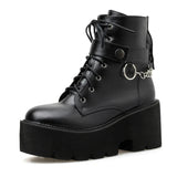 Vipkoala New Sexy Chain Women Leather Autumn Boots Block Heel Gothic Black Punk Style Platform Shoes Female Footwear High Quality