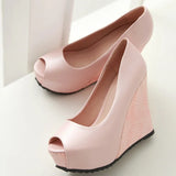 Vipkoala Sweet Pink White Wedge Shoes for Women Pumps Platform High Heels Peep Toe Wedges Women's Party Dance Shoes Spring Summer Casual