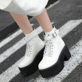 Vipkoala New Arrival Womens Autumn Shoes Chunky Block High Heel Platform Lace up Ankle Boots For Women Comfortable Promotion Sale