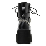 Vipkoala New Sexy Chain Women Leather Autumn Boots Block Heel Gothic Black Punk Style Platform Shoes Female Footwear High Quality