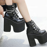 Vipkoala Nightclub Stage Ankle Booties Women Extreme Thick Platform Heel Gothic Punk Shoes Girls Sexy Chain Party Boots Chunky