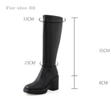 Vipkoala Leather Tall High Women Boots Platform Spring Thick Heels Square Toe Knee High Boots Autumn Winter Ladies Shoes Designer