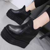 Vipkoala Spring Autumn Thick Soled Short Boots Women Platform Wedge Heels Female Ankle Boots Height Increasing Soft Leather Zipper