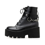 Vipkoala New Sexy Chain Women Leather Autumn Boots Block Heel Gothic Black Punk Style Platform Shoes Female Footwear High Quality