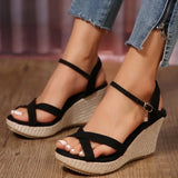 Black Beige Wedge Sandals for Women's 2024 New Platform Fish Mouth Cross Strap Fashion Shoes Female Summer Buckle Strap Sandal