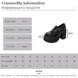 Vipkoala Chunky Platform Loafers Heel Patent Leather Slip On Casual Shoes Women Lady Office Shoes Japanese Lolita Black Heels