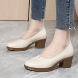 Vipkoala Fashion Women Pumps Round Toe Thick Heels Genuine Leather Shoes Woman Spring Summer Office Ladies Shoes Comfort