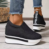 Vipkoala Women's Denim Wedges Heel Fashion Round Toe Sneakers Ladies Daily Casual Shallow Mouth Non-Slip Walking Women's Vulcanised Shoes