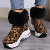 Vipkoala Sexy Leopard Thicken Plush Women's Boots Wedges Platform Warm Winter Ankle Booties Woman Side Zipper Chunky Heel Short Botas