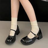 Vipkoala College Style Lolita Shoes Women's Student Retro Round Toe Mary Jane Shoes Shallow Buckle Thick Sole Single Shoes Women's Shoes