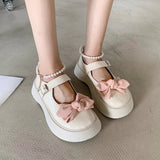 Vipkoala Spring and Autumn Fashion New Beaded Round Toe Solid Color Casual and Comfortable Women's Banquet Bow Thick-soled Shoes