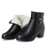 Vipkoala New Fashion Soft Leather Ankle Boot High Heels Zipper Shoe Warm Fur Winter Boots Female Women Shoes Plus Size 43