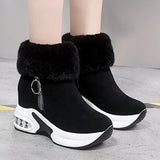 Vipkoala Sexy Leopard Thicken Plush Women's Boots Wedges Platform Warm Winter Ankle Booties Woman Side Zipper Chunky Heel Short Botas