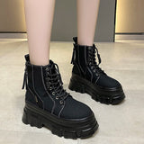 Vipkoala Green Punk Chunky Platform Ankle Boots for Women Autumn Winter Thick Bottom Motorcycle Boots Wedges Gothic Shoes Woman