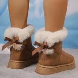 Vipkoala Winter Faux Suede Women Fluffy Snow Boots Warm Plush Platform Ankle Booties Woman Bow Slip On Cotton Boots 36-42