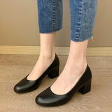 New Soft Leather Pumps Women Basic Spring Square High Heels Office Career Comfortable Shoes Plus Size 43 44 45 For Lady