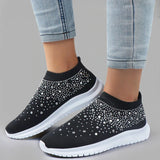 Vipkoala Breathable Mesh Crystal Sneaker Shoes for Women 2022 Summer Knitted Platform Sneakers Woman Plus Size Comfortable Soft Flats