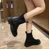 Vipkoala Classics Chelsea Boots Women Black Ankle Boots Autumn Winter Shoes Genuine Leather Platform Short Boots Slip on Elastic Band