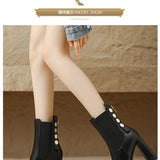 Vipkoala Square Head High Heel Boots Women 2024 New Thick Heel Back Zipper All Fashion Waterproof Platform Ankle Boots