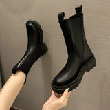 Vipkoala Classics Chelsea Boots Women Black Ankle Boots Autumn Winter Shoes Genuine Leather Platform Short Boots Slip on Elastic Band