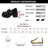 Vipkoala Women's Black Chunky Heeled Loafers 2024 Patent Leather Platform Pumps Women Slip On Thick High Heel Jk Uniform Shoes Mary Janes