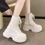 Vipkoala Punk Super High Platform Boots Women Chunky Heels Lace Up Motorcycle Boots Woman Black White Thick Bottom Ankle Booties Female