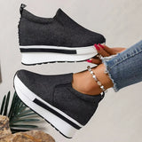 Vipkoala Women's Denim Wedges Heel Fashion Round Toe Sneakers Ladies Daily Casual Shallow Mouth Non-Slip Walking Women's Vulcanised Shoes