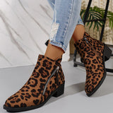 Vipkoala Sexy Leopard Point Toe Thick Heel Short Boots Womens Zipper Decoreation Party Shoes Winter Flock Plus Size 43 Ankle Boots