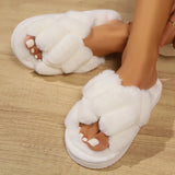 Vipkoala Winter Indoor House Cotton Slippers Women's Colourful Plush Fluffy Flip Flops Fashion Cross Flannel Warm Flats Slippers