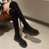 Vipkoala Autumn Winter Women Platform Over The Knee Boots Ladies Stretch Knitted Socks Long Boots Slip-On Thick Bottom Shoes Woman