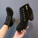 Vipkoala New Spring Winter Women Pumps Boots High Quality Lace-up European Ladies Shoes PU High Heels Boots Fast Delivery Platform Boots