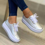 Vipkoala Women Casual Sneakers Ladies Fashion Ribbon Casual Vulcanized Shoes Lace Up Thick Sole Sneakers Women's Shoes Plus Size 35-43