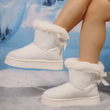 Vipkoala Winter Faux Suede Women Fluffy Snow Boots Warm Plush Platform Ankle Booties Woman Bow Slip On Cotton Boots 36-42