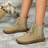 Vipkoala Fashion Solid Lace Up Womens Short Boots Outdoor Buckle Decoration Anti-Slip Ankle Boots Pu Leather Autumn Round Toe Wear Boats