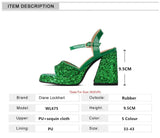 Vipkoala Women Shiny Sequin Platform Sandals Silver Gold Party Shoes Summer Heels Chunky Heel Peep Toe Sequined Shoes Ladies Sandalias