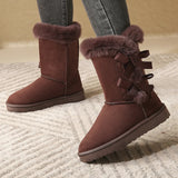 Vipkoala Women Flock Fluffy Suede Snow Boots Cute Butterfly Round Toe Warm Boots Autumn Winter Thick Sole Platform Cotton Shoes