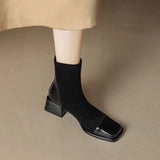 Vipkoala Women Fashion Square Toe Chunky Heel Short Boots  New Autumn Winter Concise Elastic Skinny High Heels Shoes Zapatos De Mujer