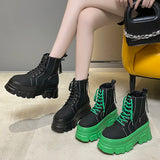 Vipkoala Green Punk Chunky Platform Ankle Boots for Women Autumn Winter Thick Bottom Motorcycle Boots Wedges Gothic Shoes Woman