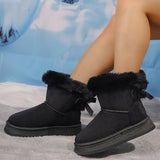 Vipkoala Winter Faux Suede Women Fluffy Snow Boots Warm Plush Platform Ankle Booties Woman Bow Slip On Cotton Boots 36-42