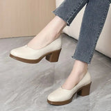 Vipkoala Fashion Women Pumps Round Toe Thick Heels Genuine Leather Shoes Woman Spring Summer Office Ladies Shoes Comfort